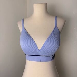 Women’s Hanes Seamless Rib Triangle Bralette Peri Blue Bra Size Large